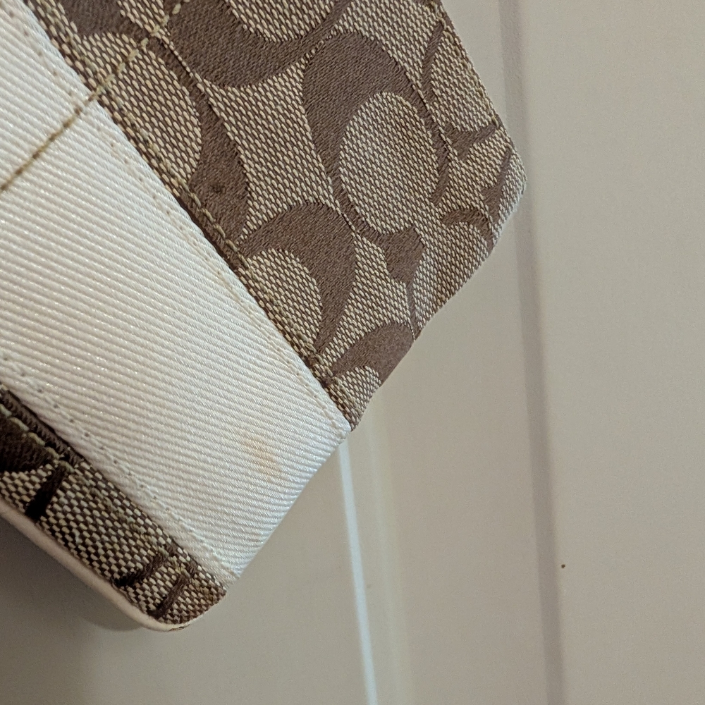 Coach Brown and Cream Signature Wristlet - Picture 2 of 4